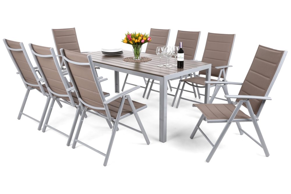 Levně Home Garden Zahradní set Ibiza s 8 židlemi a stolem 185 cm, stříbrný/taupe