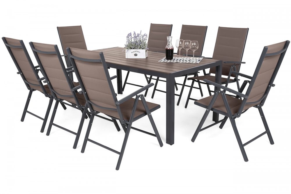 Levně Home Garden Zahradní set Ibiza s 8 židlemi a stolem 185 cm, šedý/taupe