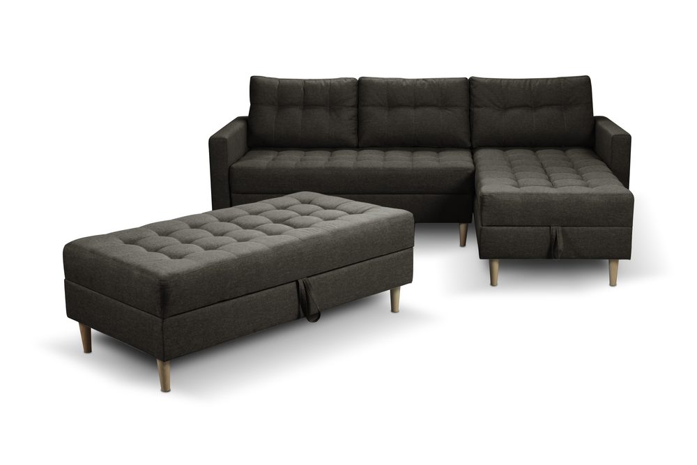 Furniture Sobczak Univerzální rohová sedací souprava Pires s taburetem - Černá
