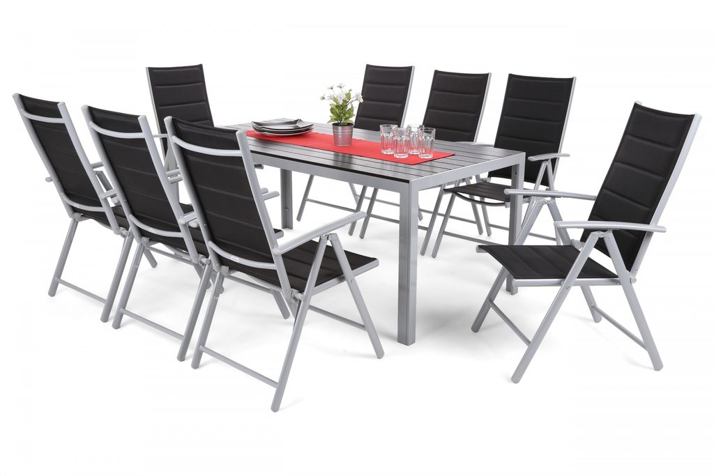 Zahradní set Ibiza s 8 židlemi a stolem 185 cm, stříbrný/černý - Zahradní  set nábytku – pohovky, křesla i stoly v jednom stylu - PrimaŽidle.cz