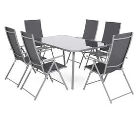Zahradní sestava Casablanca, stůl + 6 polohovatelných židlí, stříbrná/šedá