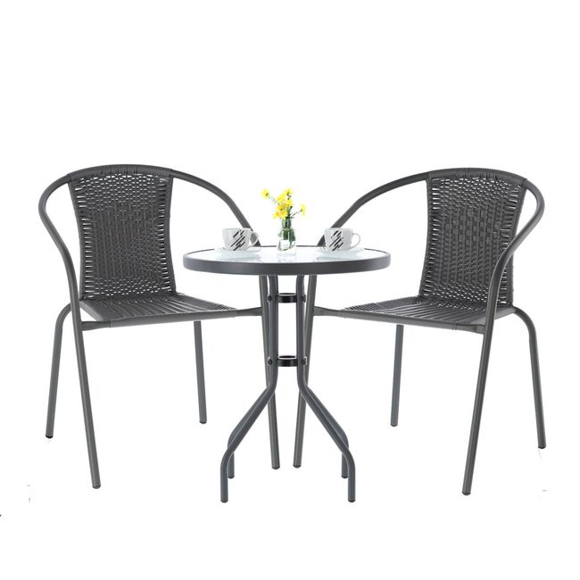 Zahradní ratanový set Bistro 2+1, šedý Stylové a praktické sety