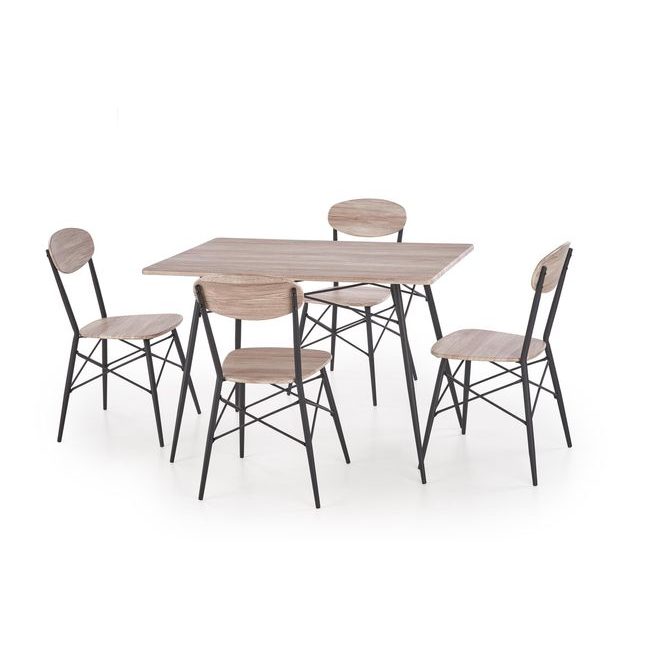 Jídelní sestava Kabir, čtvercový stůl + 4 židle, dub san remo/černý