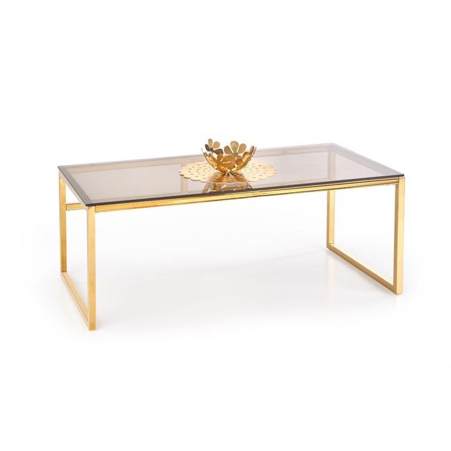 Konferenční stolek MARLIN, sklo, hnědý/zlatý