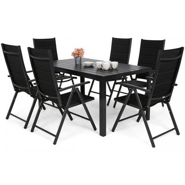 Zahradní set Ibiza se 6 židlemi a stolem 150 cm, černý