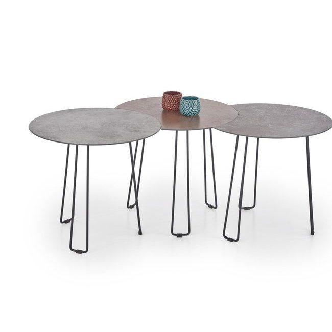 Konferenční stolek Triple, sklo, šedý/hnědý