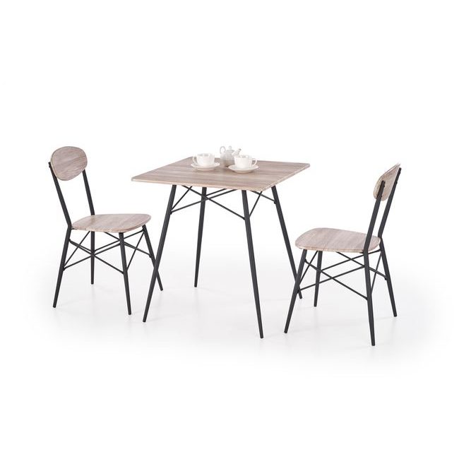 Jídelní sestava Kabir, čtvercový stůl + 2 židle, dub san remo/černý