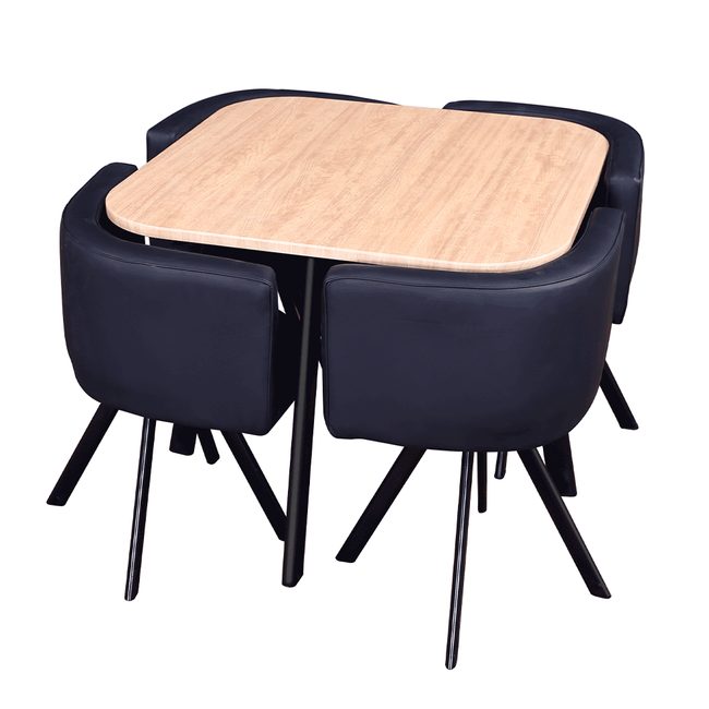Jídelní sestava Bevis, stůl + 4 židle, dub/černá