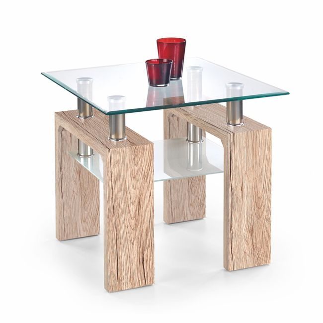 Konferenční stolek DIANA H, čtvercový, sklo/dub san remo