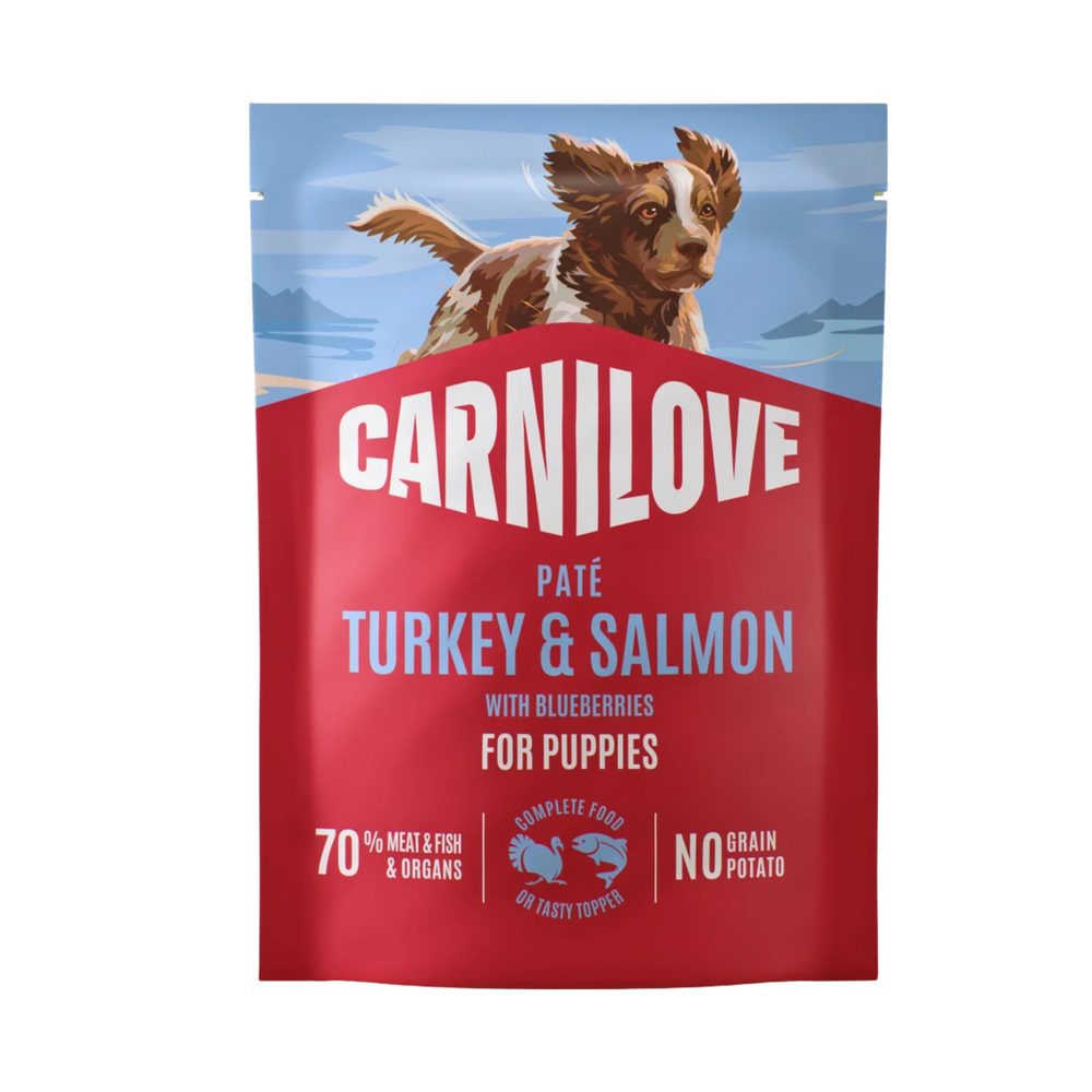 Carnilove Dog Pouch Paté Turkey&Salm.+Blueb.Puppy 300g | Kapsička pro psy