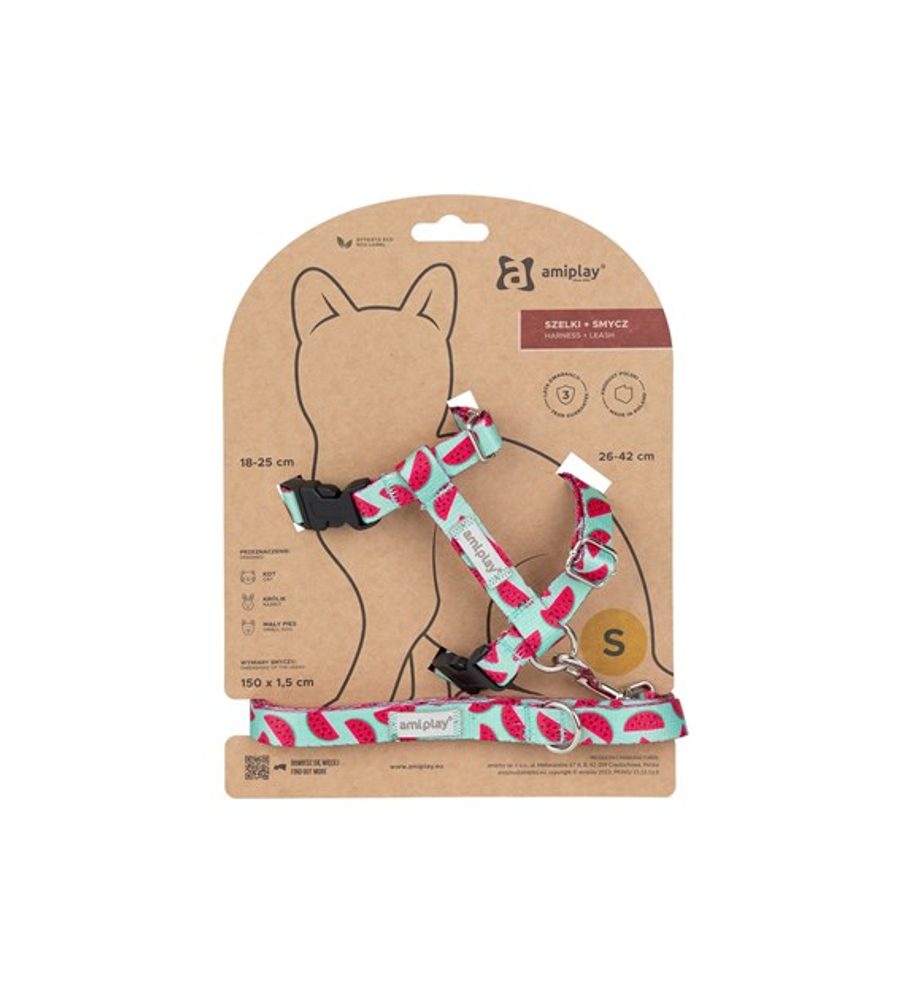 Amiplay Kšíry pro kočku s vodítkem BeHappyCat Watermelon | Postroje pro kočku - M