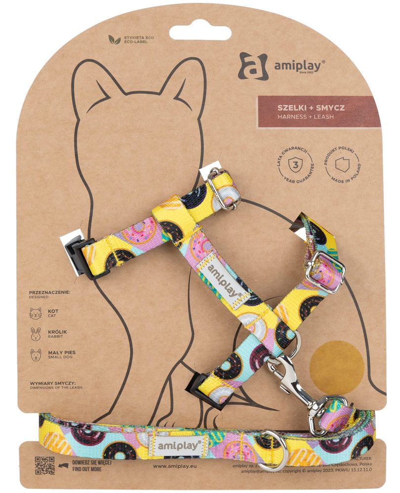 Amiplay Kšíry pro kočku s vodítkem BeHappyCat Donut | Postroje pro kočky