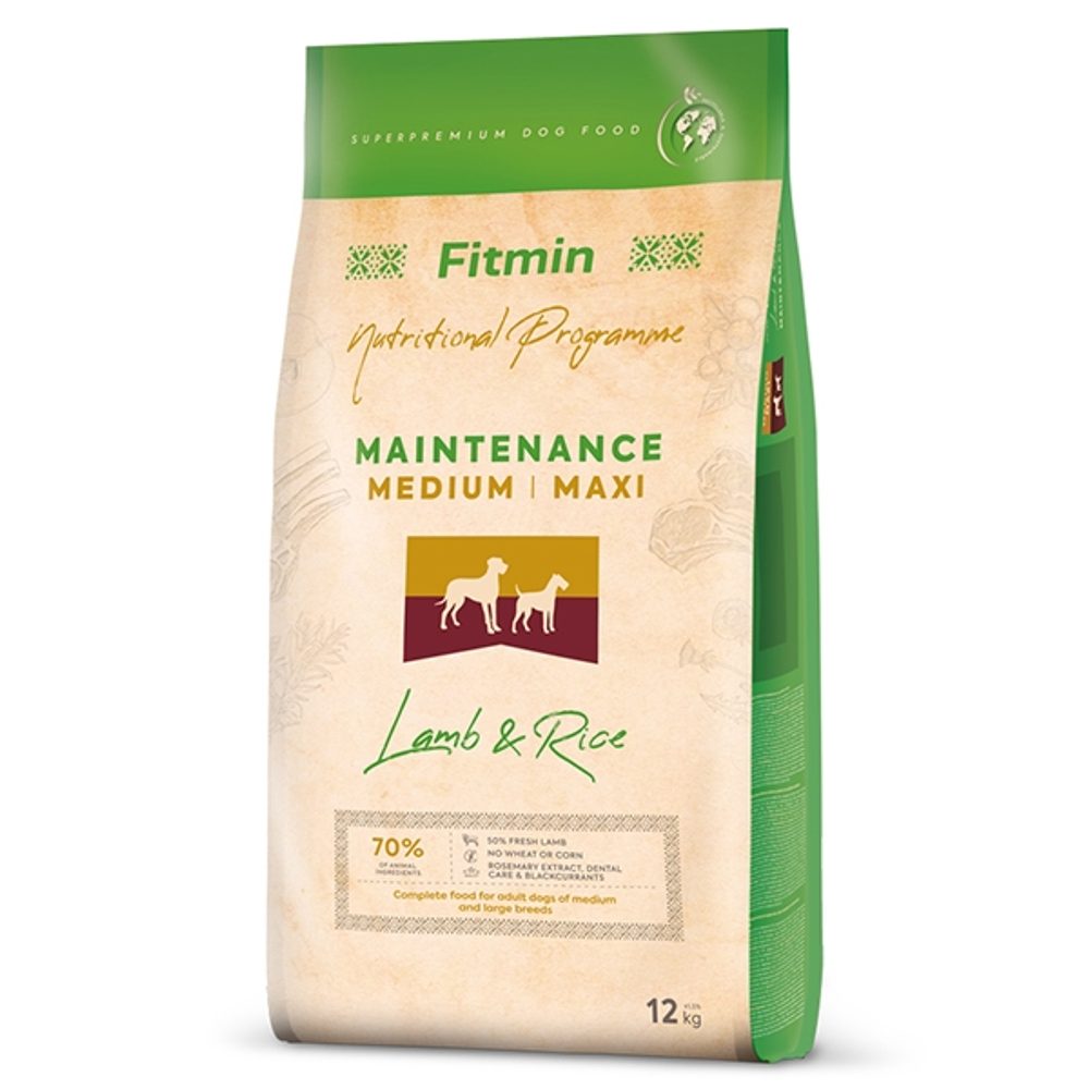 Expirace do 26.4. 2026: Fitmin Dog Medium/Maxi Maintenance Lamb & Rice 12 kg | Granule pro psy