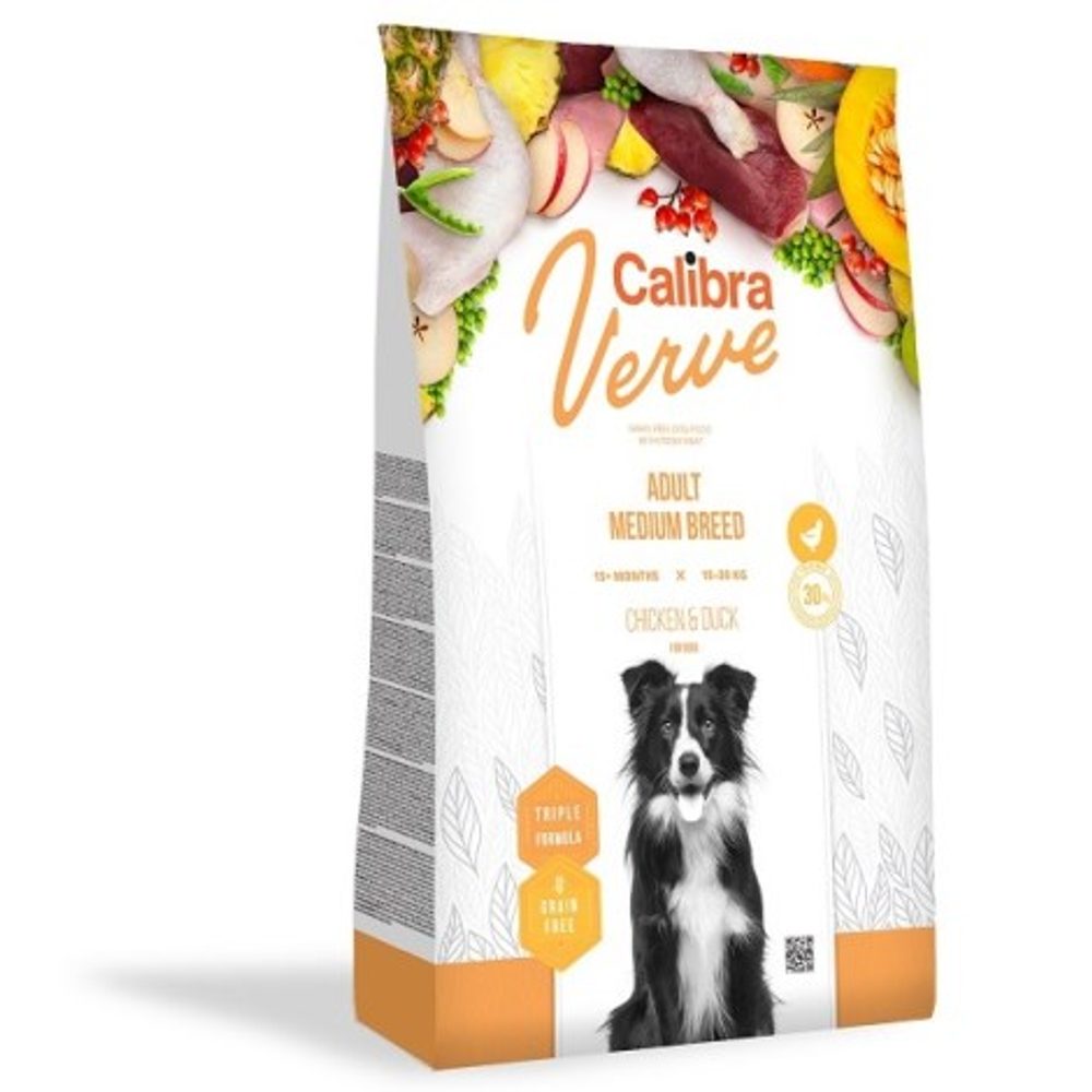 Expirace 7.4. 2026: Calibra Dog Verve GF Adult Medium Chicken & Duck 12 kg | Granule pro psy