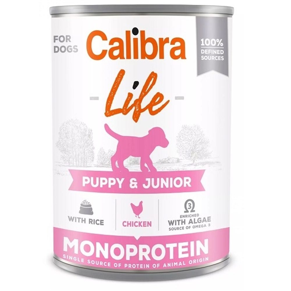 Calibra Dog Life konzerva Puppy & Junior Chicken with Rice 400 g | Konzerva pro psy