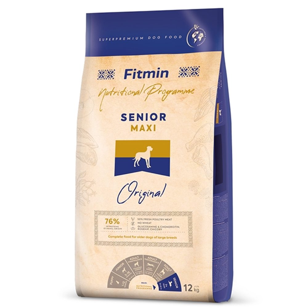 Expirace 4.5. 2026: Fitmin Dog Maxi Senior 12 kg | Granule pro psy