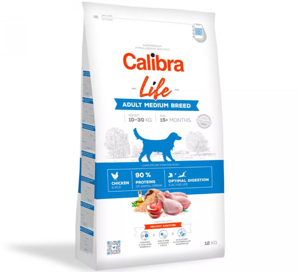 Calibra Dog Life Adult Medium Breed Chicken 12 kg | Granule pro psy