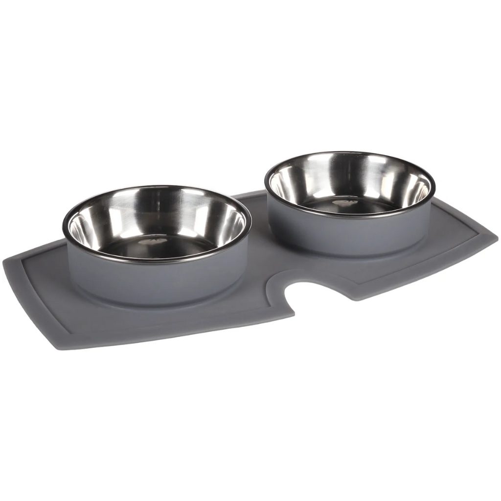 Stainless steel double bowl with silicone mat Flamingo - Bowls for dogs -  Electric-Collars.com