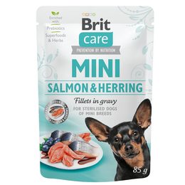 Brit Care Dog bolsita Mini Esterilizado con Filetes de Salmón y Arenque 85 g