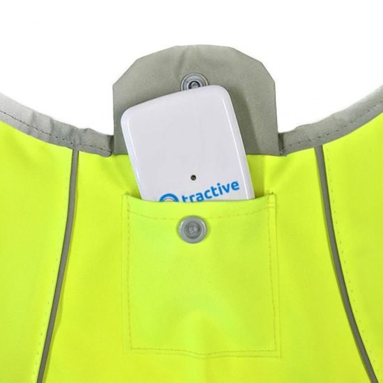 Tractive neon reflective vest with pocket for GPS