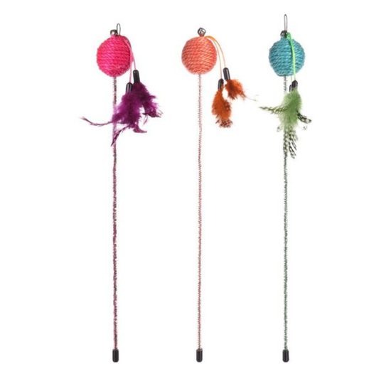 Teaser with ball and feather for cats Flamingo Glitty