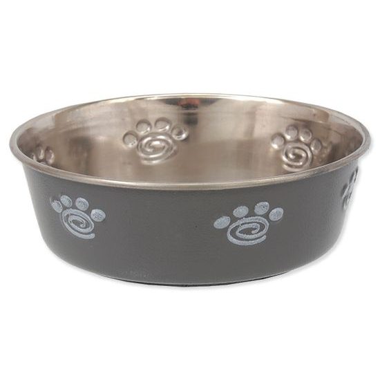 Futternapf DOG FANTASY Edelstahl mit Gummiunterteil grau-Pfötchen 11 cm 180ml