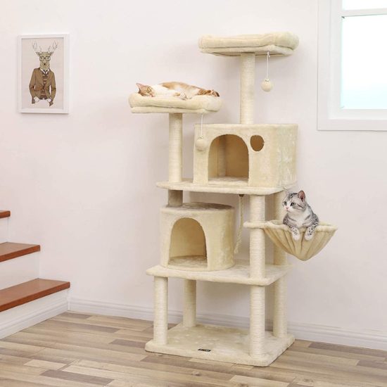 Cat scratching tree, beige, 140 cm