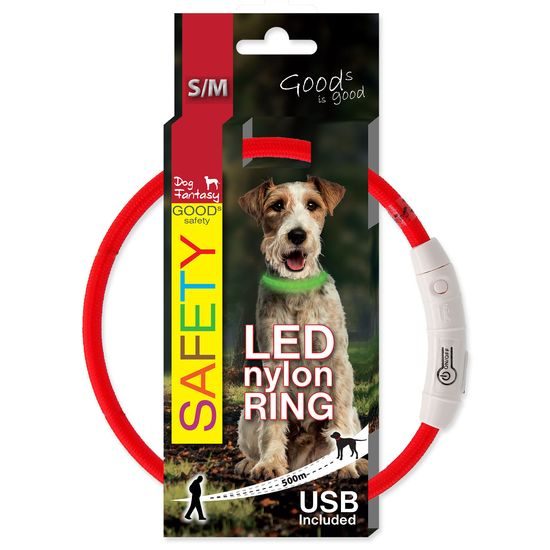 Obroża DOG FANTASY LED nylonowa, czerwona S-M