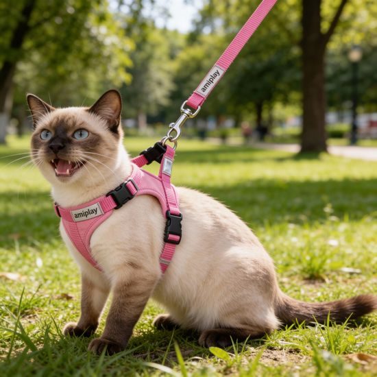 Amiplay Kšíry pro kočku s vodítkem Samba Růžové