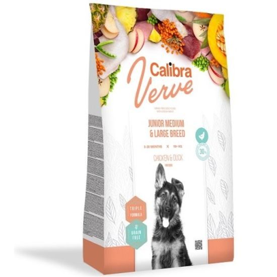 Calibra Dog Verve GF Junior Medium & Large Chicken & Duck 12 kg - Ablaufdatum bis zum 11.9.2025