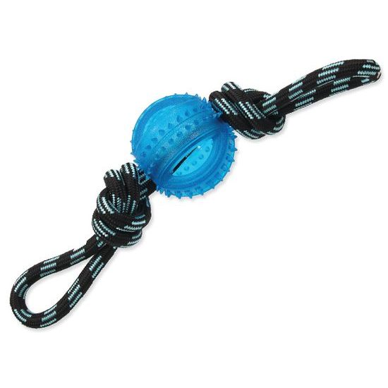 Spielzeug für überziehen DOG FANTASY Seil mit Ball blau 33 cm