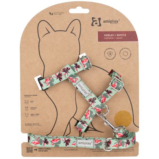 Amiplay Kšíry pro kočku s vodítkem BeHappyCat Flamingo