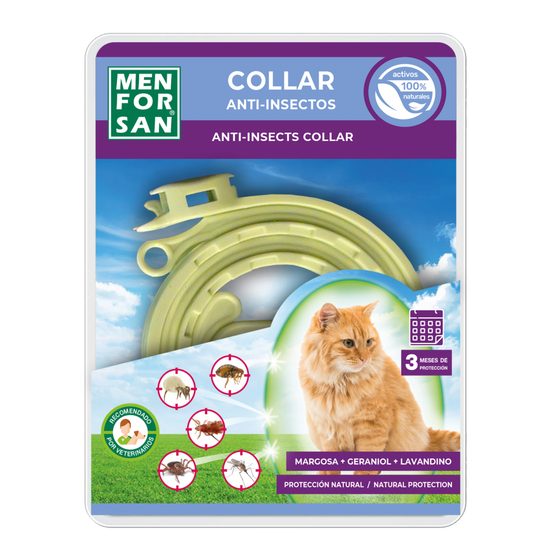 Collar Anti-insectos con margosa, geraniol y lavandino para gatos