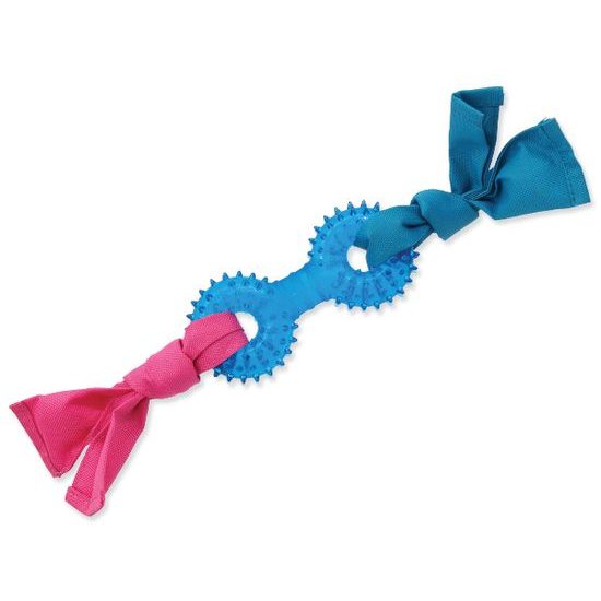Spielzeug für überziehen DOG FANTASY aus Stoff mit Hantel blau 31 cm