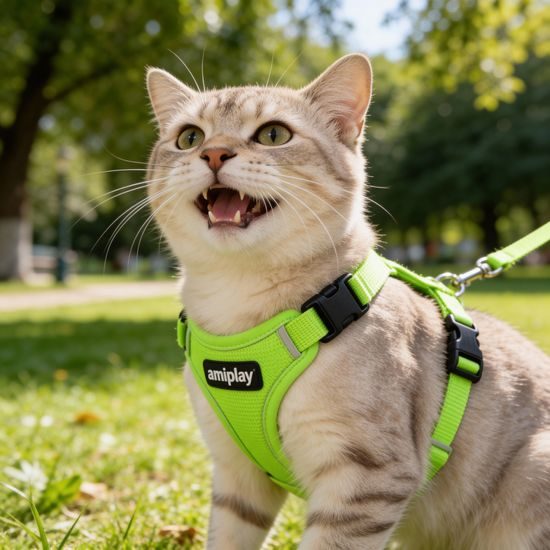 Amiplay Kšíry pro kočku s vodítkem Samba Neonově zelené