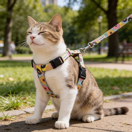 Amiplay Kšíry pro kočku s vodítkem BeHappyCat Donut