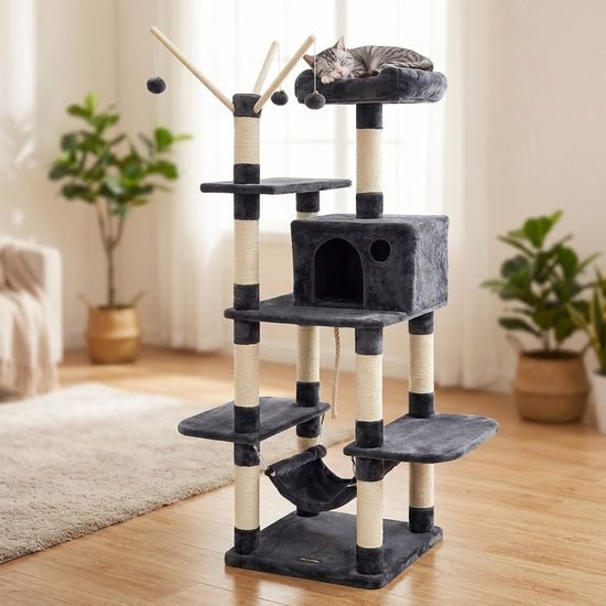 Kočičí strom / škrabadlo, modro-bílá, 154 cm