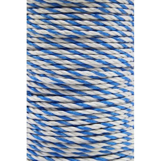 Cord for electric fence, diameter 6 mm, blue-white