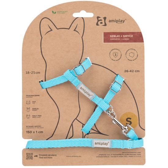 Amiplay Kšíry pro kočku s vodítkem Samba Tyrkysové