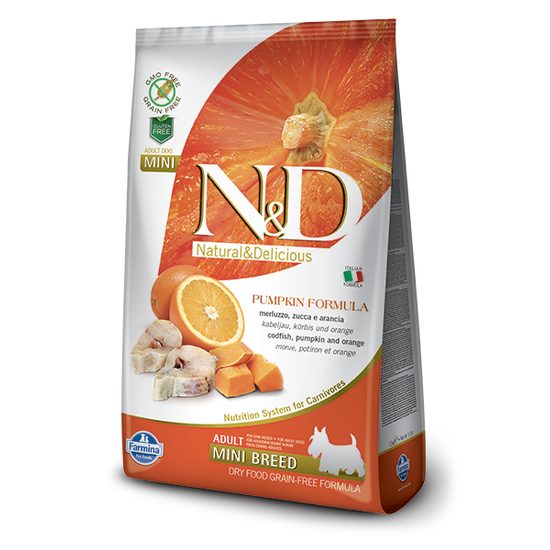 N&D GF Pumpkin DOG Adult Mini Codfish & Orange 2,5kg