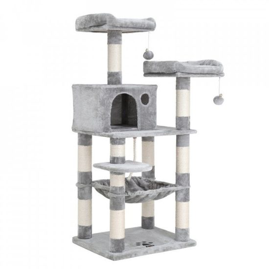 Cat scratching tree, grey and white, 143 cm