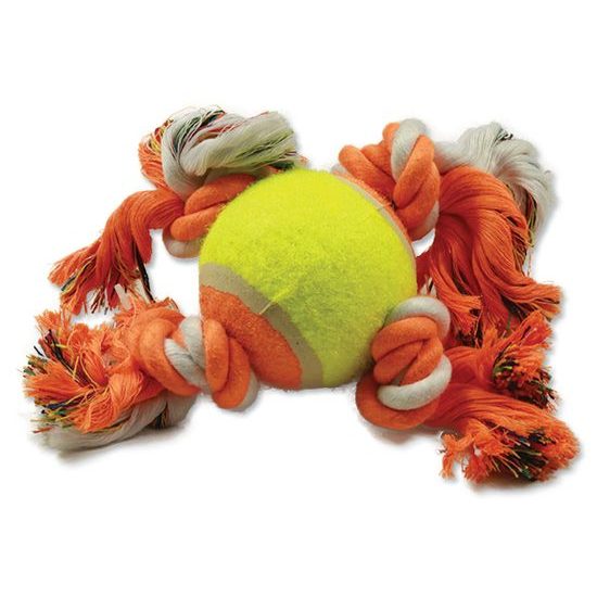 Spielzeug DOG FANTASY orange-weiße 4 Knoten + Tennisball