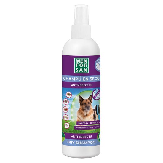 Champú en seco anti-insectos con margosa, geraniol y lavandino para perros 250ml