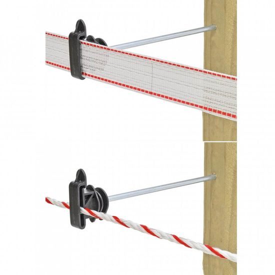 Aislador para valla eléctrica para cinta hasta 40 mm, alambre hasta 6 mm, tornillo largo 200 mm - 10 uds.
