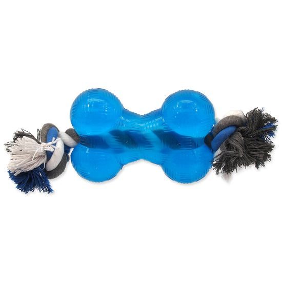 Hračka DOG FANTASY Strong kosť gumová s lanom modrá 13,9 cm