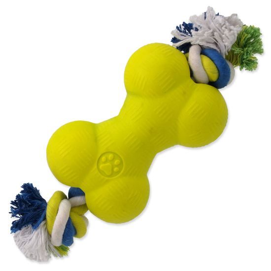 Hračka DOG FANTASY Strong Foamed kost gumová s provazem 13,9 cm