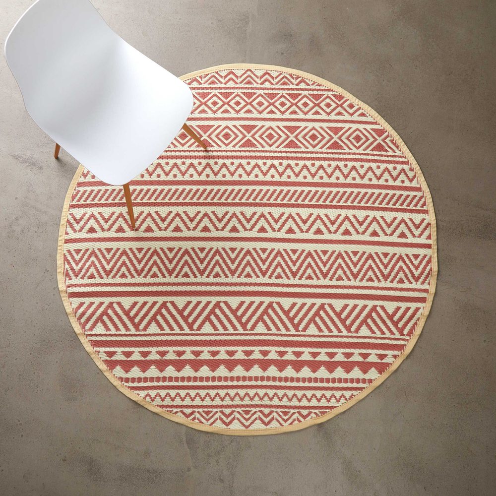 COLOUR CLASH kültéri szőnyeg, csíkos marsala vörös-krémszín Ø150cm termék 2. képe