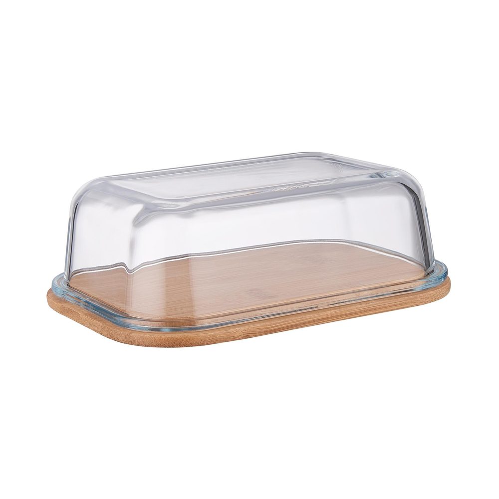 BAMBOO bambusz vajtartó, üveg fedéllel 17,5 x 13cm akciós termékkép 1