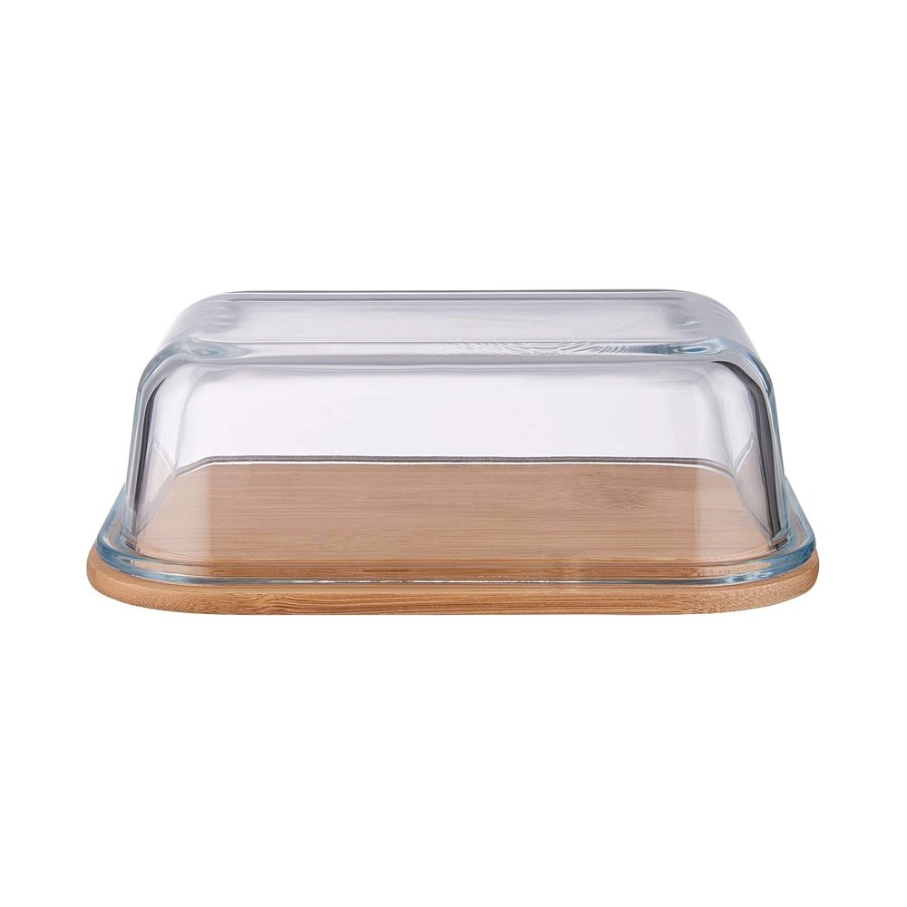 BAMBOO bambusz vajtartó, üveg fedéllel 17,5 x 13cm termék 2. képe