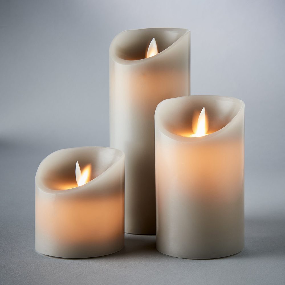GLOWING FLAME szürke LED-es gyertya, szürke 3db-os szett termék 2. képe